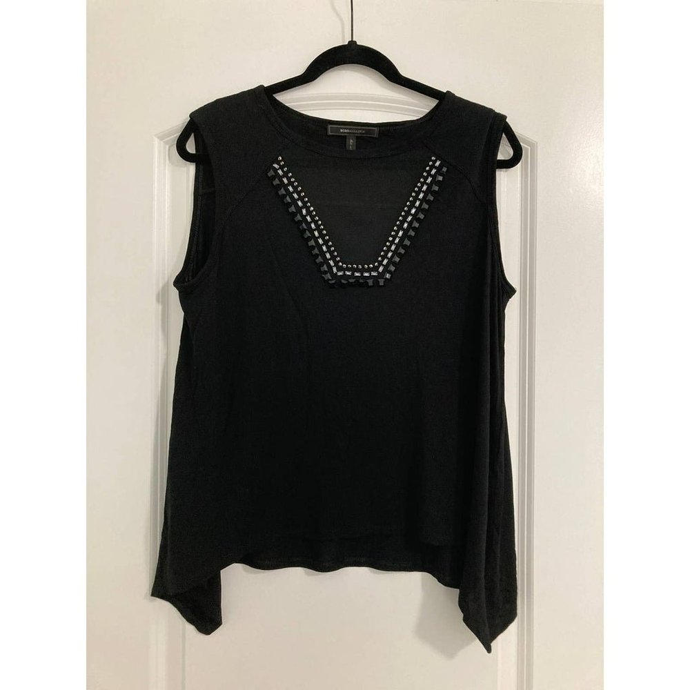 BCBGMAXAZRIA Small Bedazzled Tank Top, Black Sheer